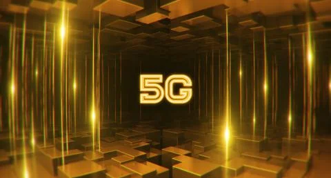 3D Illustration Rendering Orange Background 5G Network Wireless Telecomunication Stock Illustration
