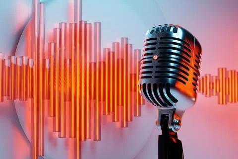 3D illustration, retro style microphone in party or concert against the backg Stock Illustration