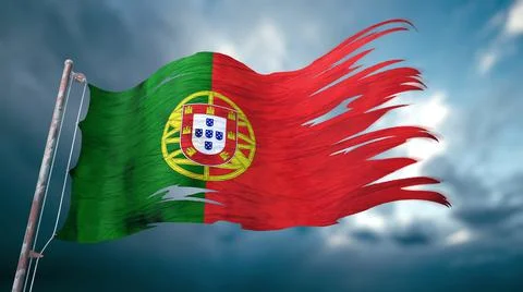 3d illustration of a ripped and torn flag of Portugal Stock Illustration