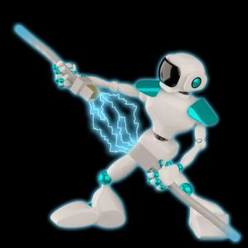 3D Illustration Robot Connects Two Cables Stock Illustration