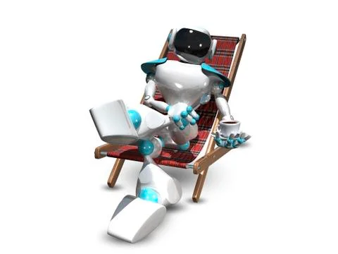 3D Illustration of a Robot in a Deckchair Stock Illustration