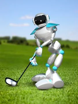 3D Illustration Robot Golfer Stock Illustration