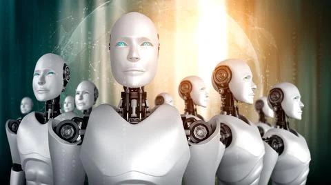 3D illustration of robot humanoid group Stock Illustration