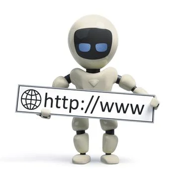 3d illustration of a robot with internet sign Illustrazione stock
