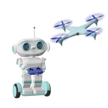 3D Illustration Robot with Quadrocopter Stock Illustration