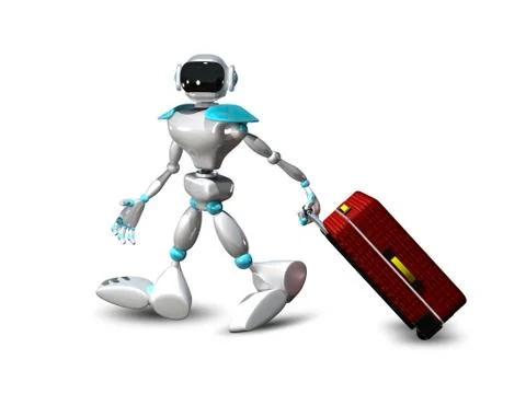 3D Illustration of a Robot with a Suitcase Stock Illustration