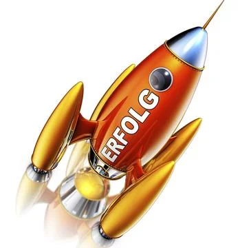3D illustration of a rocket with a german icon for success Stock Illustration