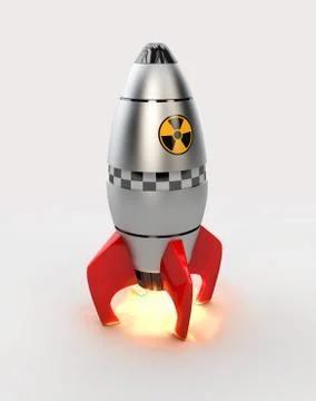 3d illustration of rocket space ship take off with fire, isolated white. Simp Stock Illustration