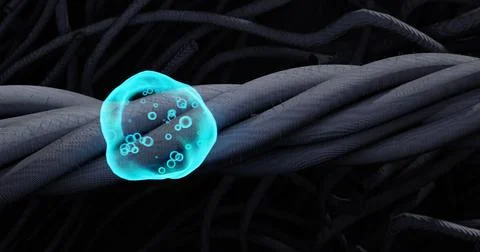 3d illustration rope with a translucent drop or knot of bright turquoise mat Stock Illustration