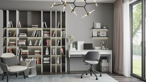 3d illustration. Rotate the camera around the workplace with a window, in a mode Stock Footage 179657468