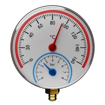 3d illustration of a round barometer with markings up to 160 on a white isola Stock Illustration