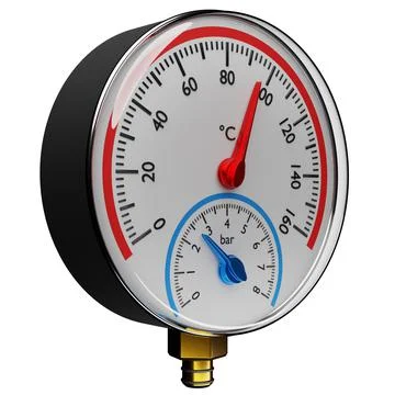 3d illustration of a round barometer with markings up to 160 on a white isola Stock Illustration