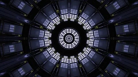 3D illustration of round ceiling like mandala pattern in blue Illustrazione stock