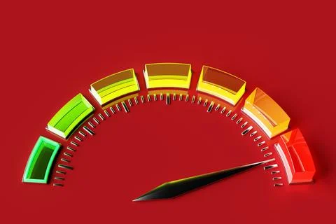 3d illustration  round control panel icon. High  risk concept on speedometer. Stock Photos