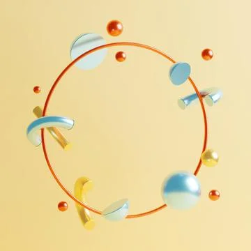 3d illustration of a round frame and abstract decorative objects 스톡 일러스트
