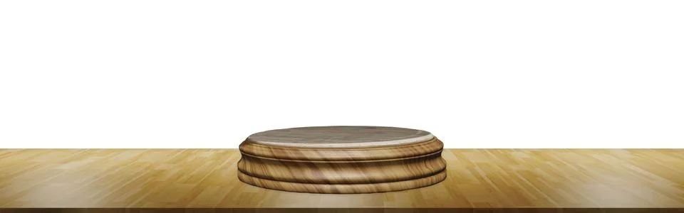 3D Illustration Round Product Showcase Round wooden display stand Empty palle Illustrazione stock