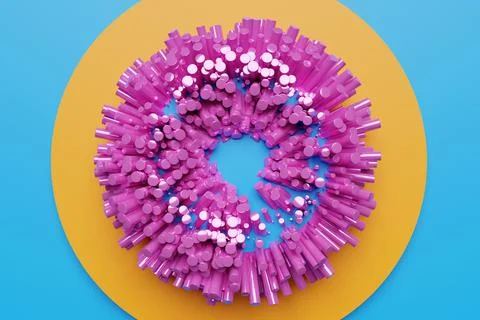 3d illustration of a round shape, a design frame covered with many cylinders  Illustrazione stock