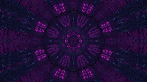 3D illustration of a round shaped geometric mandala pattern in the shades purple Ilustración de archivo