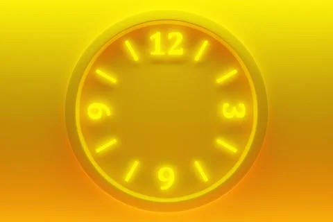 3d illustration of a round transparent clock with numbers  on a neon yellow   Illustrazione stock