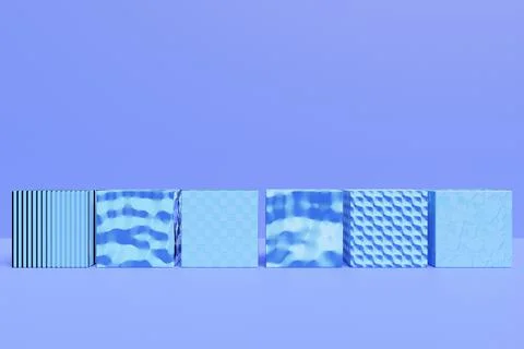 3d illustration of row of  blue  cubes. Parallelogram pattern. Technology geo Stockillustratie