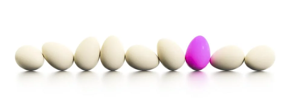 3d illustration of a row of easter eggs one dyed in pink Stock Illustration