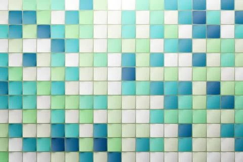 3d illustration of rows of blue  and green cubes.Parallelogram pattern. Techn Stock Illustration