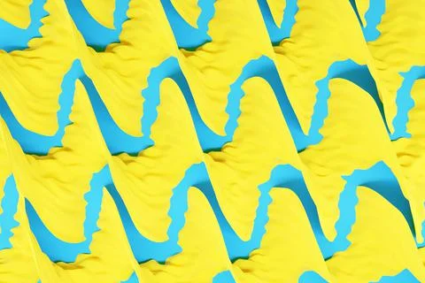 3d illustration of rows   blue and yellow portal, cave .Shape pattern. Techno Stock Illustration