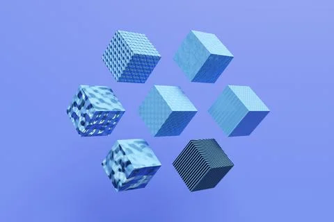 3d illustration of rows of  blue  cubes. Parallelogram pattern. Technology ge Stock Illustration