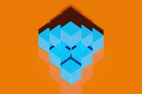 3d illustration of rows of blue cube.Set of chewing gum on yellow background. イラスト素材