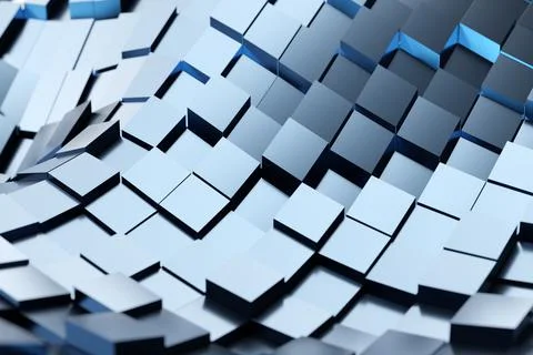 3d illustration of rows of blue  cubes.Parallelogram pattern. Technology geom Illustrazione stock