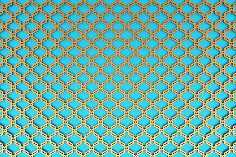 3d illustration of rows of  gold   polygones. Parallelogram pattern. Technolo Stock Illustration