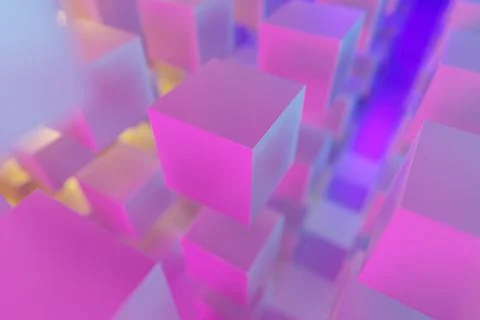 3d illustration of rows of  pink  cube.Set of squares on monocrome background 스톡 일러스트