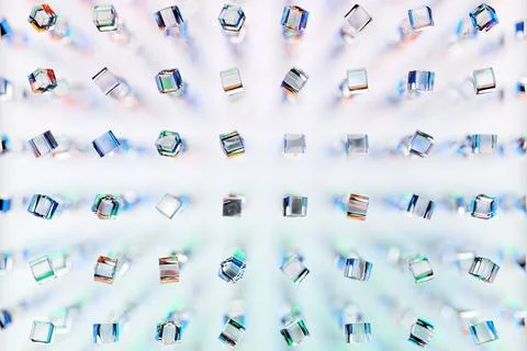 3d illustration of rows of   transparent squares  under white  lights.Set of  Illustrazione stock
