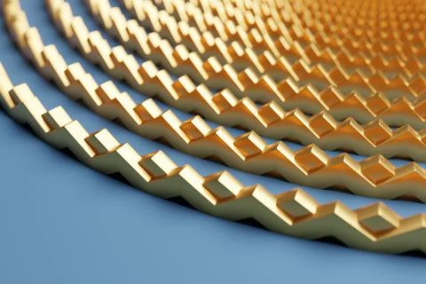 3d illustration of rows of an unusual round fence made of rectangles. Round g Stockillustratie