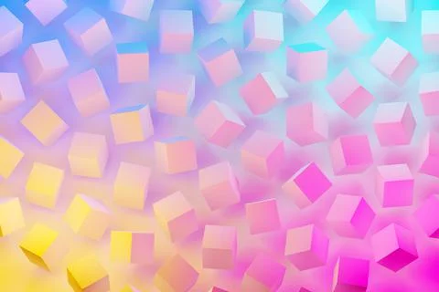 3d illustration of rows of  white cubes under a blue-pink neon color . Parall 스톡 일러스트