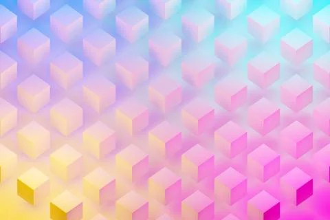 3d illustration of rows of  white cubes under a blue-pink neon color . Parall Stock Photos