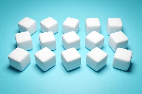 3d illustration of rows of white cube.Set of chewing gum on blue background.  イラスト素材