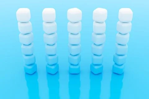 3d illustration of rows of white cube.Set of chewing gum on blue background.  イラスト素材