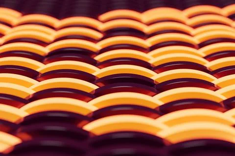 3d illustration of rows of yellow and black  round,  polygones.Set of shapes  Stock Illustration