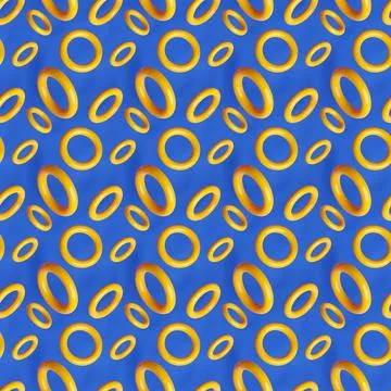3d illustration of rows of  yellow torus .Set of  toruses  on monocrome backg イラスト素材