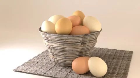 3D illustration of a rustic wicker basket with eggs Иллюстрация