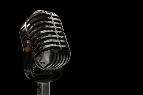 3d illustration rusty microphone on a black background Stock Illustration