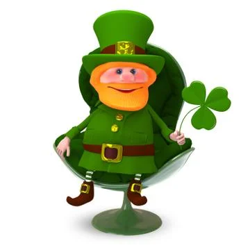 3D Illustration of Saint Patrick with Clover In the Armchair Stock Illustration
