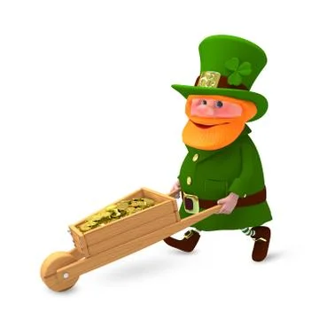 3D Illustration of Saint Patrick with Clover and with Cart Stock Illustration