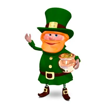 3D Illustration of Saint Patrick in Hat Keeps Pot Stock Illustration