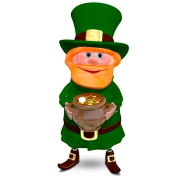 3D Illustration of Saint Patrick with a Pot of Gold Stock Illustration