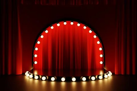 3d illustration of a scene from a circle with red theater curtains from the b Illustrazione stock