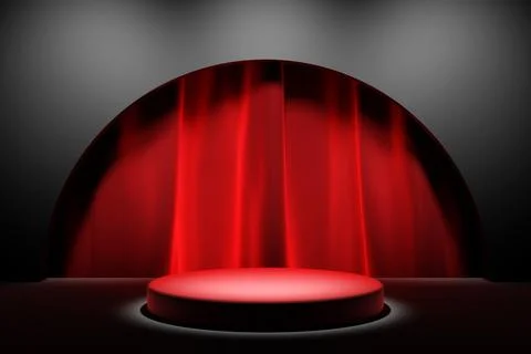 3d illustration of a scene from a circle with red theater curtains from the b Stock Illustration