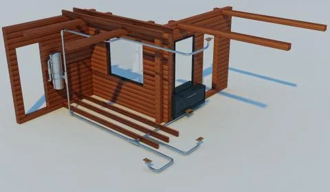 3D illustration of the scheme of the device of the built-in vacuum cleaner Stock-Illustration