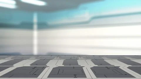 3d illustration of sci fi lab table with Blur sci-fi Background 3d render Illustration